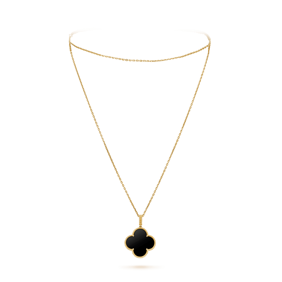 ¡®Lume Jewels¡¯CLOVER 25MM GOLD ONYX BIG CLOVER NECKLACE