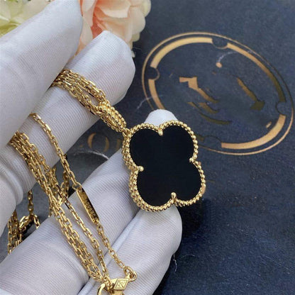 ¡®Lume Jewels¡¯CLOVER 25MM GOLD ONYX BIG CLOVER NECKLACE