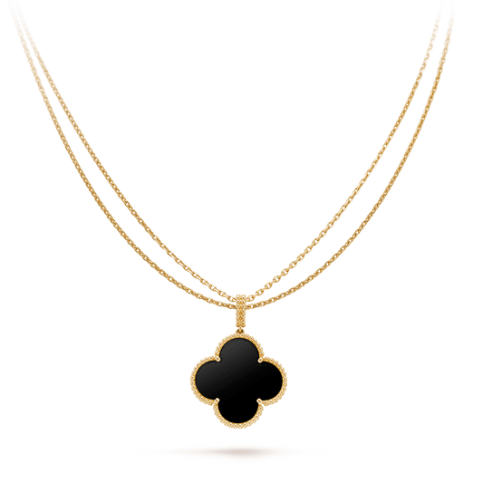 ¡®Lume Jewels¡¯CLOVER 25MM GOLD ONYX BIG CLOVER NECKLACE