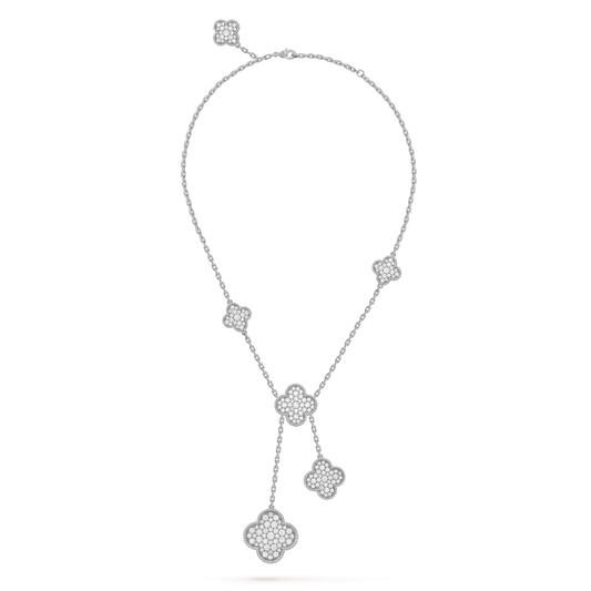 ¡®Lume Jewels¡¯CLOVER 5 MOTIFS SILVER DIAMONDS NECKLACE