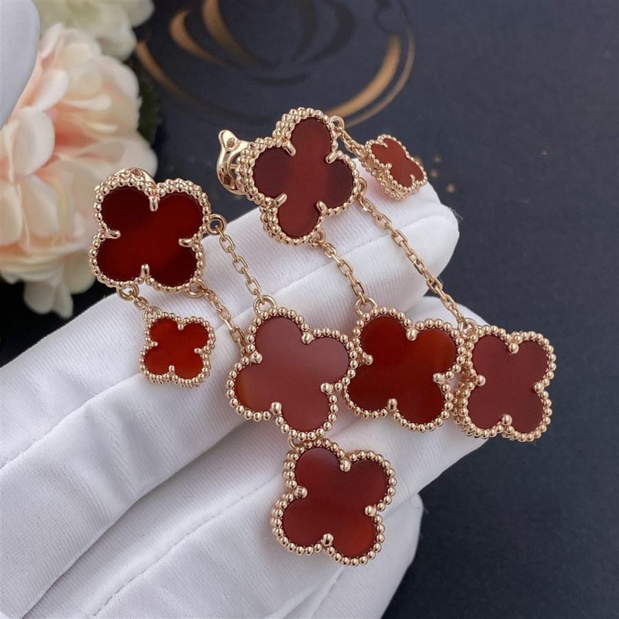 ¡®Lume Jewels¡¯CLOVER EARRINGS CARNELIAN 4 MOTIFS PINK GOLD