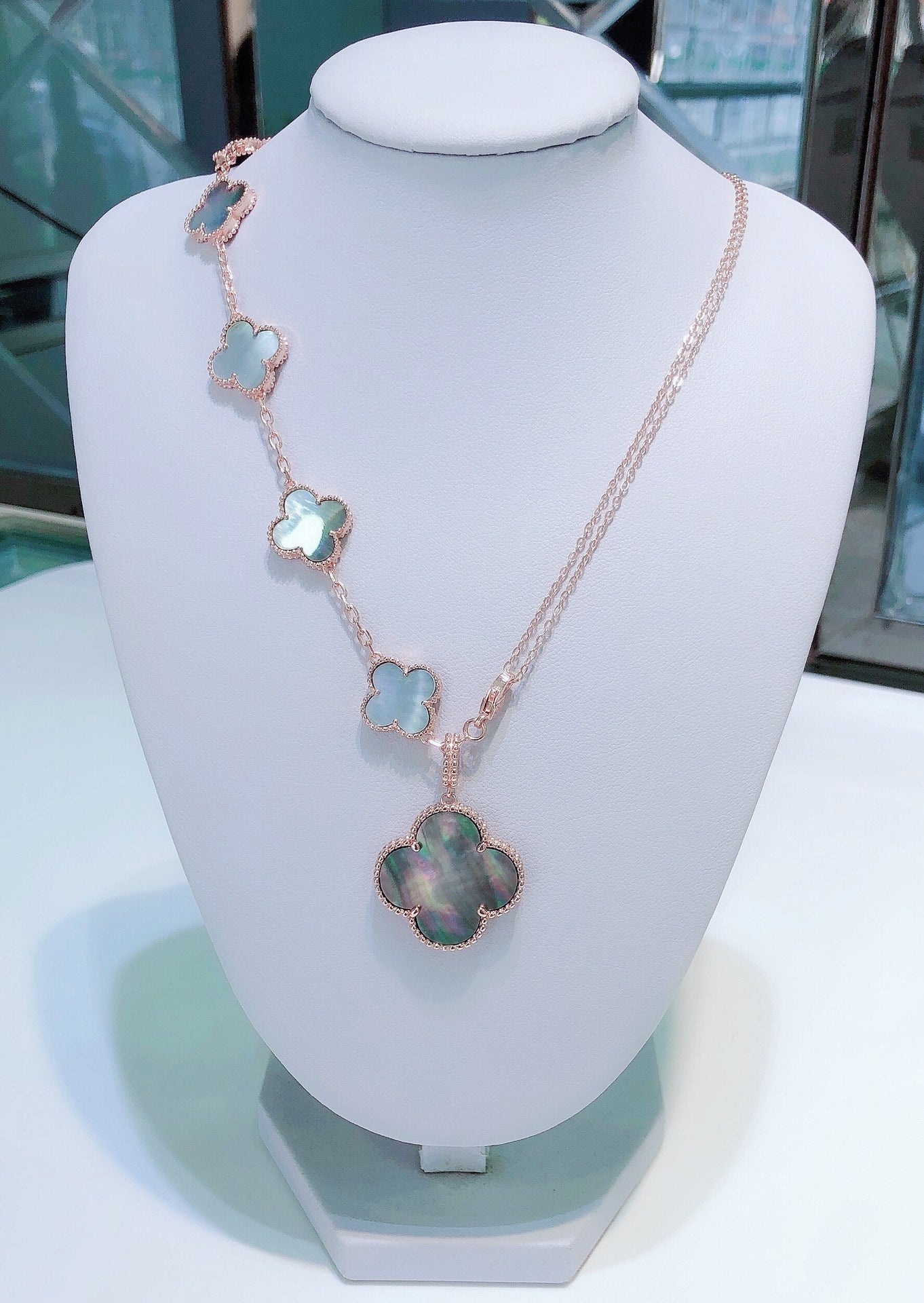 ¡®Lume Jewels¡¯COMBINED BRACELET 5 MOTIFS AND NECKLACE DARK MOP ROSE GOLD