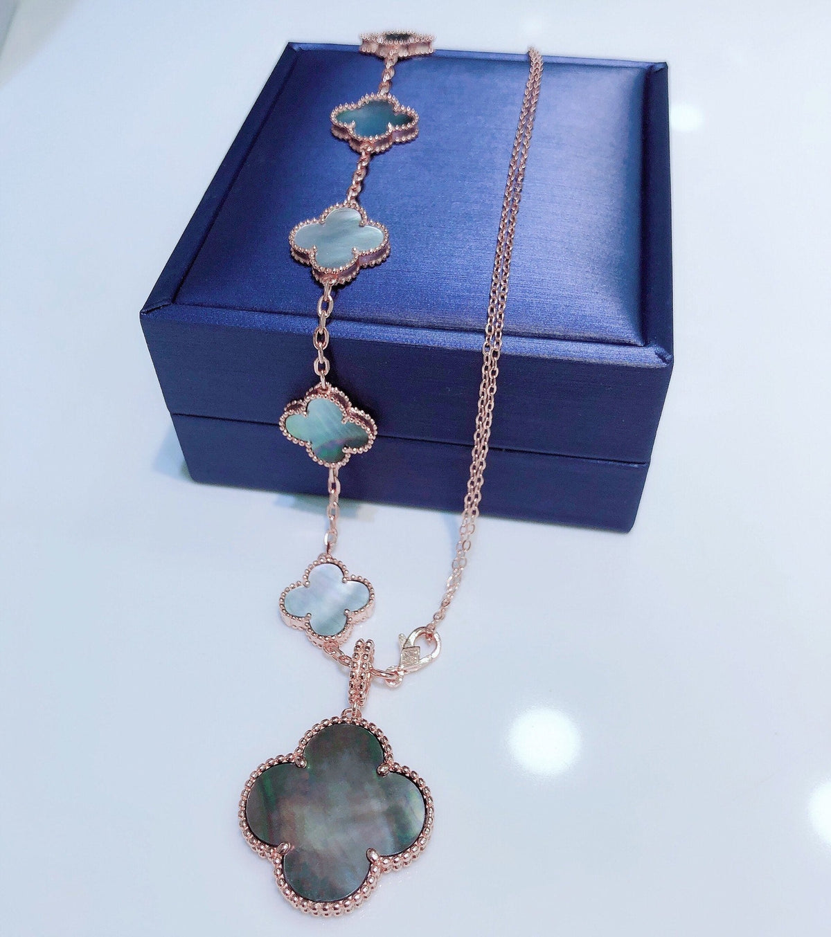 ¡®Lume Jewels¡¯COMBINED BRACELET 5 MOTIFS AND NECKLACE DARK MOP ROSE GOLD