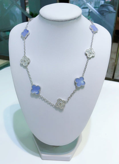 ¡®Lume Jewels¡¯CLOVER 10 MOTIFS CHALCEDONY DIAMONDS SILVER NECKLACE
