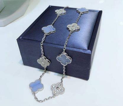 ¡®Lume Jewels¡¯CLOVER 10 MOTIFS CHALCEDONY DIAMONDS SILVER NECKLACE