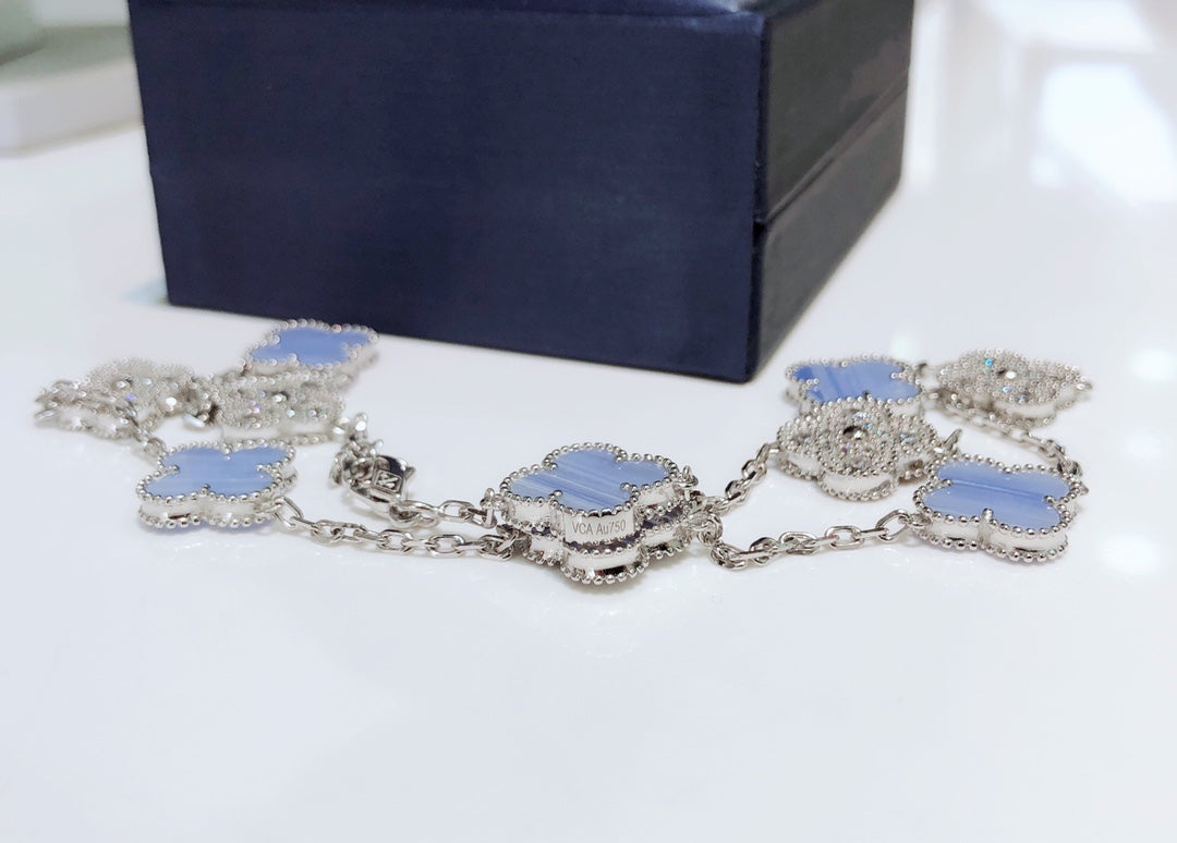 ¡®Lume Jewels¡¯CLOVER 10 MOTIFS CHALCEDONY DIAMONDS SILVER NECKLACE