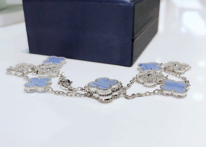 ¡®Lume Jewels¡¯CLOVER 10 MOTIFS CHALCEDONY DIAMONDS SILVER NECKLACE