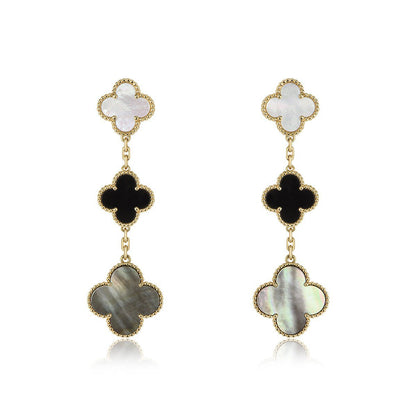 ¡®Lume Jewels¡¯CLOVER EARRINGS GOLD ONYX MOP 3 MOTIF